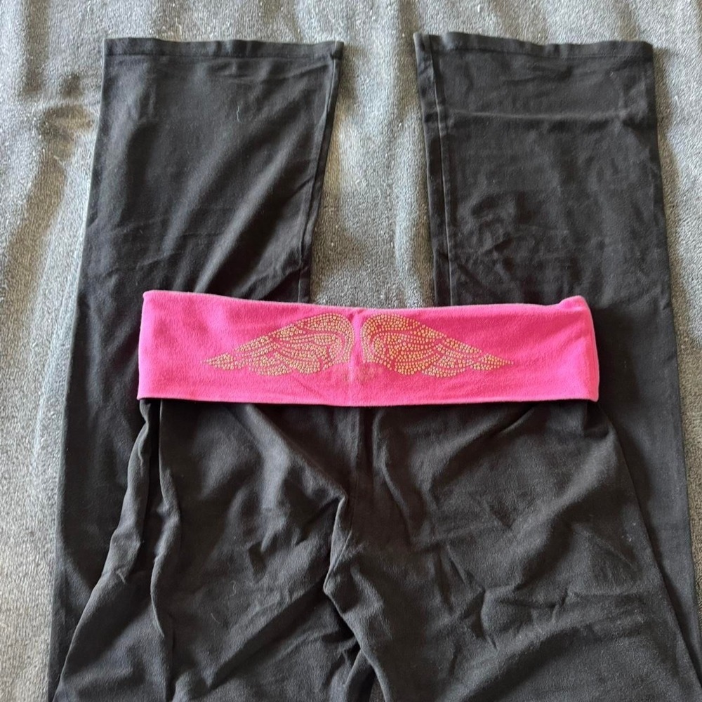 Y2K vintage Victoria's Secret PINK angel wing pink rhinestone fold over leggings